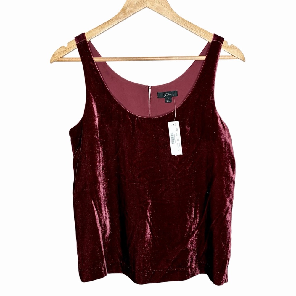 J Crew Red Velvet Tank Top Womens 2 Glam Holiday Dark Romantic Whimsigoth Vamp